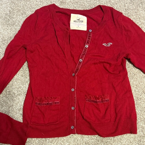 Hollister Co. Women's Red and Burgundy Cardigan velvet & lace fringe details - Picture 10 of 10